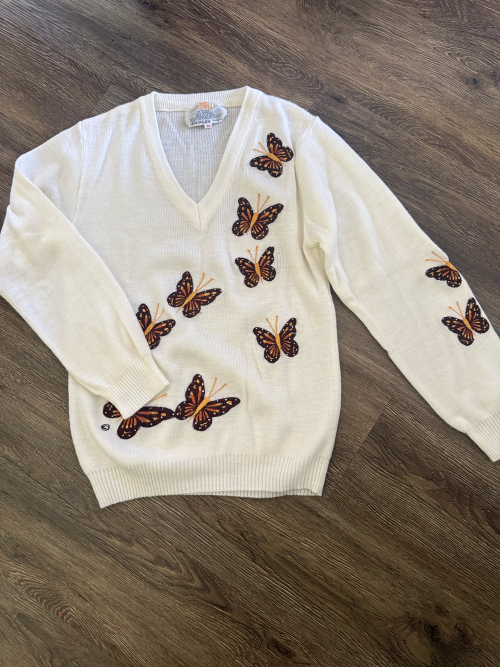 Vintage Cyn Les Shirlee Designs Sweater with Butterfly Embroidery